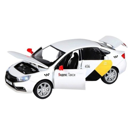 Metal machine "Lada Vesta Yandex Taxi" 1:24, doors, baggage, voiced, white color open-1
