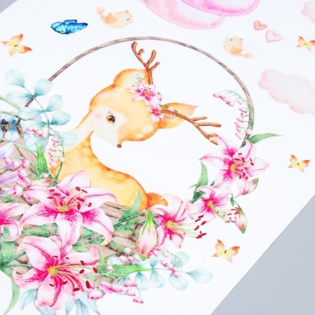 Sticker Plastic Interior Color "Olenenok in a basket with flowers" 35x50 cm-2