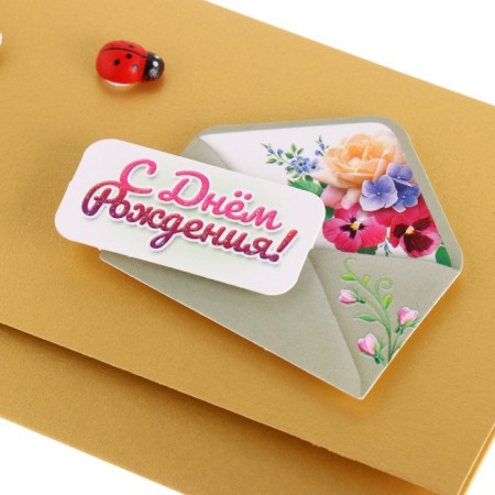 Money envelope "Happy Birthday!" Volumetric, glitter, ladybug, 16x8 cm-2