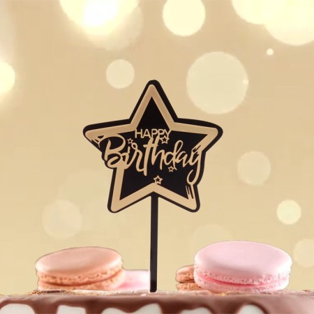 Topper "Happy Birthday", Black-Black-Golden Color-1