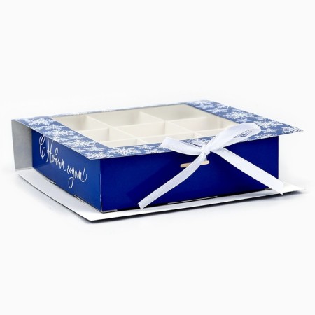 Box for 9 sweets with cells "Snowflakes" 14.8 x 13.5 x 3.5 cm, New Year-2