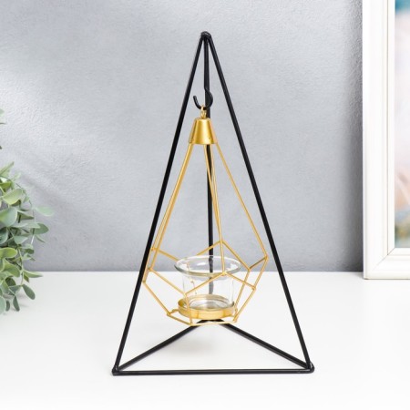 Climber Metal, glass for 1 candle "Pyramid in a triangle" black 33x16.5x15 cm-1