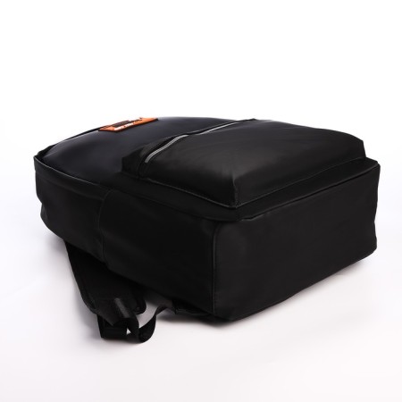 Young backpack from textiles with a zipper, waterproof, 4 pockets, black/orange color-4