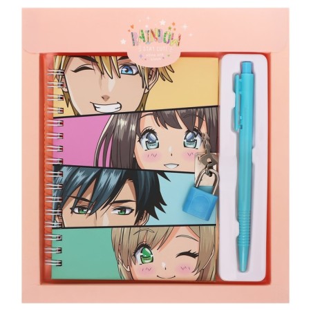 A set of MAZARI "Anime", included: notebook (17.5 x 19.5 cm, 48 sheets in a cage, with a lock, 70g/m2), Blue Automatic Blue Automatic 0.7 mm Ballic-8