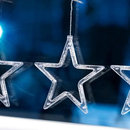 Garland "fringe" 2.4 × 0.9 m with nozzles "Stars", IP20, transparent thread, 138 LED, glow blue, 8 modes, 220 V-4