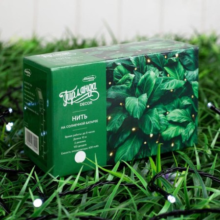Garland “thread” 10 m, IP44, dark thread, 100 LED, white glow, 2 modes, solar battery-7