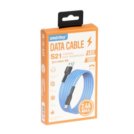 Smartbuy S21, microUSB cable - USB, 2.4 A, 1 m, charging + data transfer, blue-3