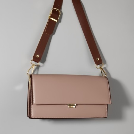 Genuine leather bag, adjustable, with carbines, 60 ± 2 cm × 2.5 cm, brown color/gold-5