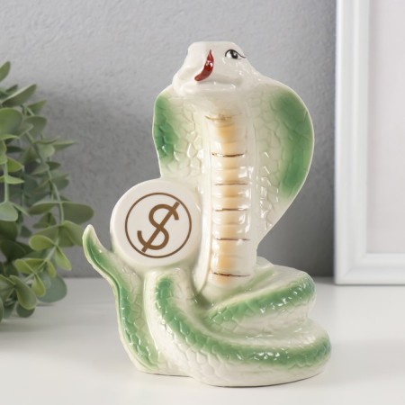 Souvenir Ceramics "Cobra with coins" light green with gold set 2 pcs 9x12.2x15.5 cm-4