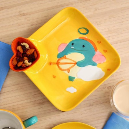Ceramic square dish with sauce "Cupid Dino", 23.5 × 23 cm, yellow color-5