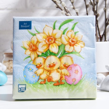 Paper Napkins Art Bouquet "Easter ducklings", 3 layers, 20 sheets, 33*33