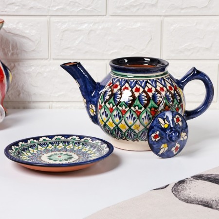 Tea set of 9 objects Rishtan ceramics (kettle 0.8l, bowls- 0.2)-3
