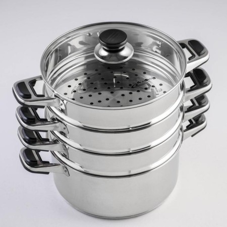 Altyn Mantock, 13.7 l, d = 24 cm, 3 sections, with a heat distribution layer, glass cover, induction