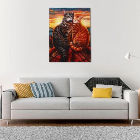 Painting "Cat and cat", love, 30 x 40 cm-1