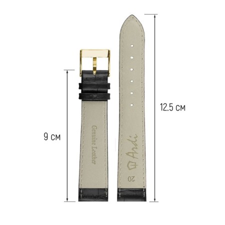 Watch strap, male, 20 mm, harness 75 mm, larynx 115 mm, genuine leather, black-1