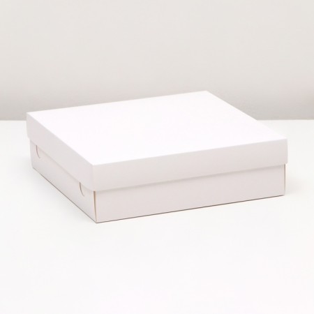 The box is folding, the lid is, white, 23 x 23 x 6.5 cm