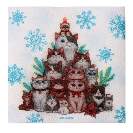 Paper napkins “Happy New Year”, cats, single -layer, 24x24 cm, set 20 pcs-3
