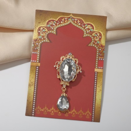 Obval brooch with a drop, white color in gold-1
