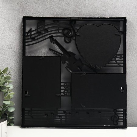 Photo frame plastic in 3 photos 10x15, 13x13 cm "Violin and notes" silver 34x32 cm-2
