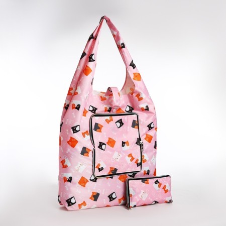 Folding bag on the button, pink color