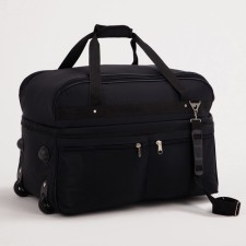 Road bag on wheels, a lightning department, with an increase, 2 outer pockets, a long belt, black color