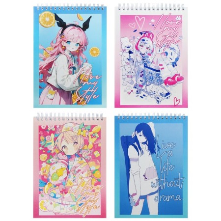 Notepad A5, 80 sheets in the cage on the crest "Style. Anime", cover coated cardboard, hard substrate, mix