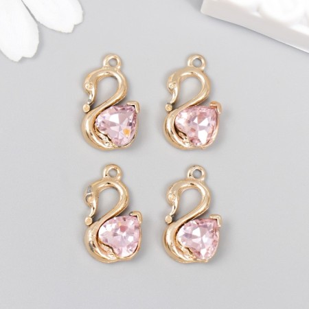Decor for creativity metal, rhinestones "Swan with pink stone" 2x1.2 cm-2