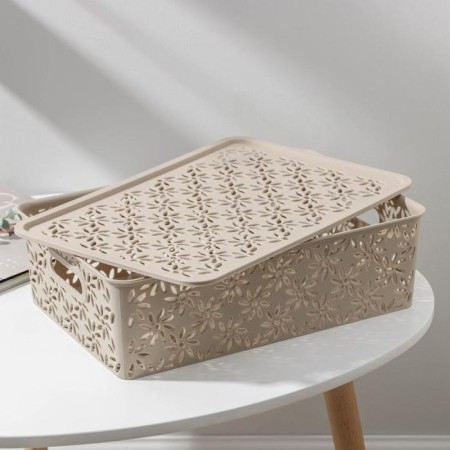 Basket for storage with a lid "Chamomile", 7.5 l, 35 × 24.5 × 10.5 cm, color latte-1