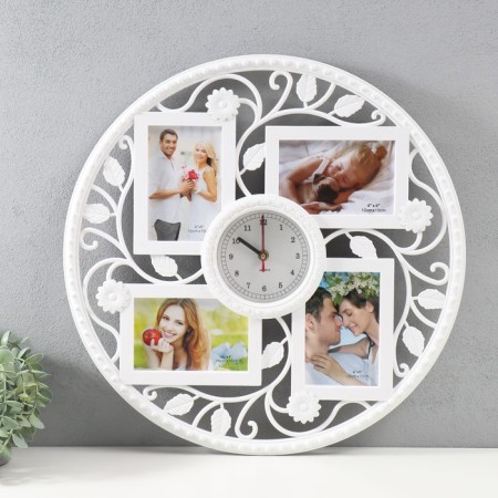 Multi -chamber with a clock 4 photos 10x15 cm, plastic, col. white