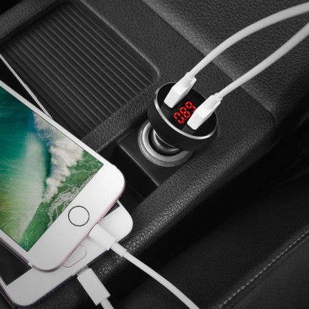 Hoco Z26, 2 USB, 2.1 A, display, black car-3