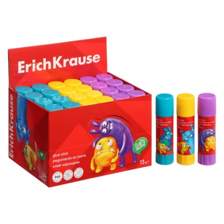 Glue pencil 13g Erichkrause EasyStick "Jolly Friends" PVP, economical consumption, mix-1