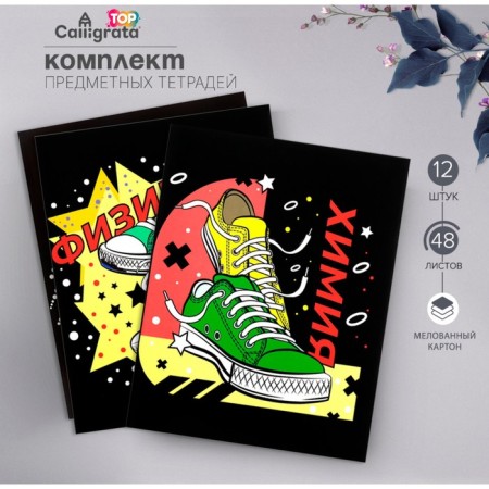 A set of object notebooks Calligrata Top "Sneakers", 48 sheets, 12 items, with reference material, cover coated cardboard, glossy lamination, offset block
