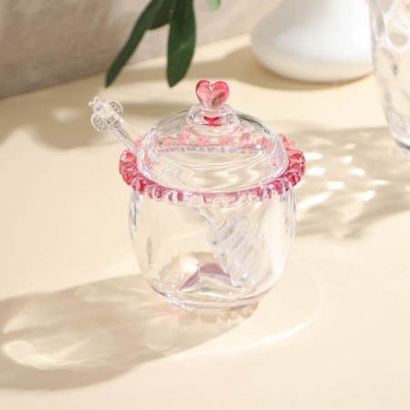 Glass jar for honey and jam with a spoon "Rose", 240 ml, 9.5 × 12 cm