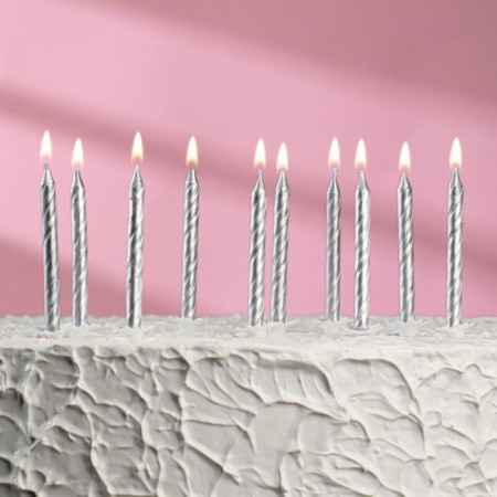 Candles in the cake "Spiral", 6 cm, silver, set 10 pieces-5