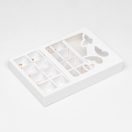 Box under 16 sweets cutting down, "butterflies", white 17.7 x 17.7 x 3.8 cm-3