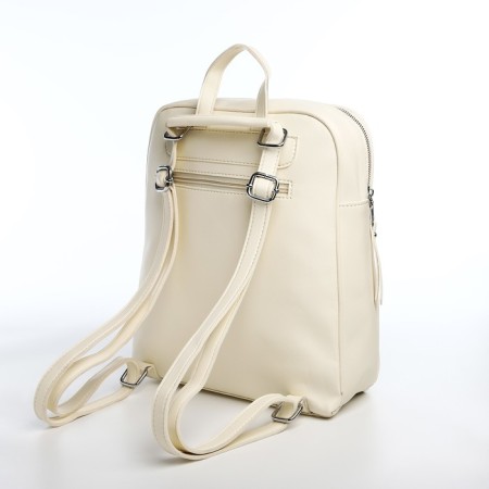 Women's backpack made of artificial leather with lightning, 3 pockets, milk color-3