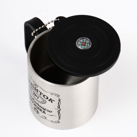 Thermal circle, 180 ml, tourism "man's drink", retains heat 2 hours, compass, chrome-2