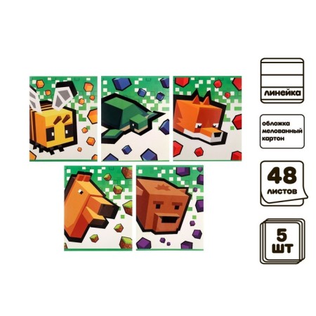 A set of notebooks of 5 pieces, 48 ​​sheets in the Calligrata "Pixels" line, cover coated cardboard, VD-psy, block offset-1
