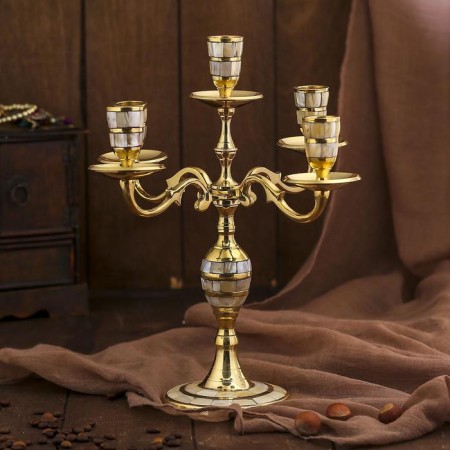 Brass Brass for 5 candles "mother -of -pearl tolls" 25.5x25x29 cm-1