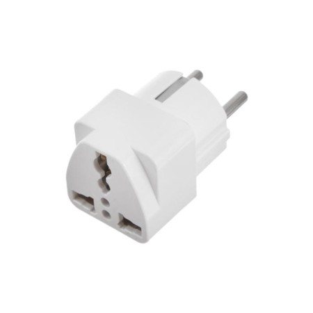 Universal adapter 16a, with salary, 220 V, white, retail packaging