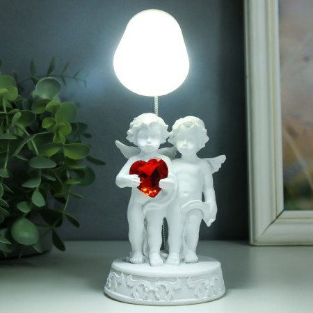Souvenir Polystone Light "Lamp - Angels with heart" White mix 7.5x7.5x18 cm-5