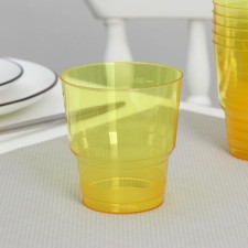 A glass of plastic disposable 