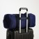 Board Road on a zipper, external pocket, shoe detachment, suitcase holder, long belt, blue color