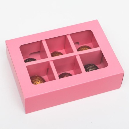 Box for sweets 6 pcs, pink, 13.7 x 9.85 x 3.86 cm