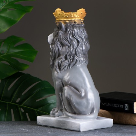 Piggy bank "lion with crown" Gray stone, 35cm-2