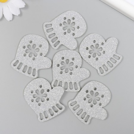 Decor "mittens" silver 5 cm set 6 pcs foam glitter-2