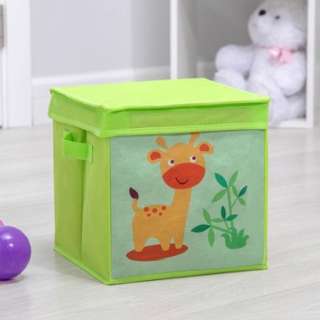 Stellyer box for storage with a giraffe lid, 25 × 25 × 25 cm, green color