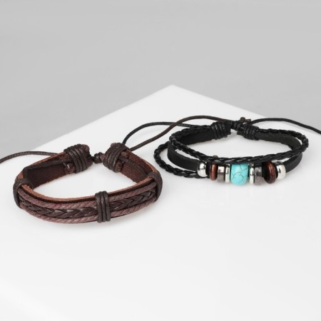 Bracelet unisex "interweaving" pigtail, 4 threads, black-brown color, d = 7 cm-2