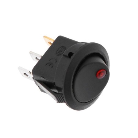 Black switch with red backlight, 12 V, 16 A, 3 contacts