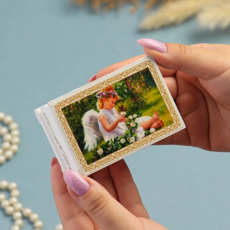 Casket "Angel with a butterfly", white, 6 × 9 cm, lacquer miniature-2